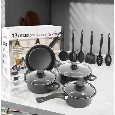 Complete kitchenware set including small frying pan and shovel