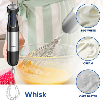 Blend, chop, whisk, and puree with ease! The BioloMix 5-in-1 hand blender features a powerful 1500W motor and stainless steel blades for smooth, fast results.