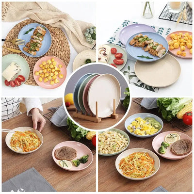 Elevate your table with eco-friendly elegance. These lightweight, durable wheat straw plates are perfect for everyday dining or stylish gatherings.
