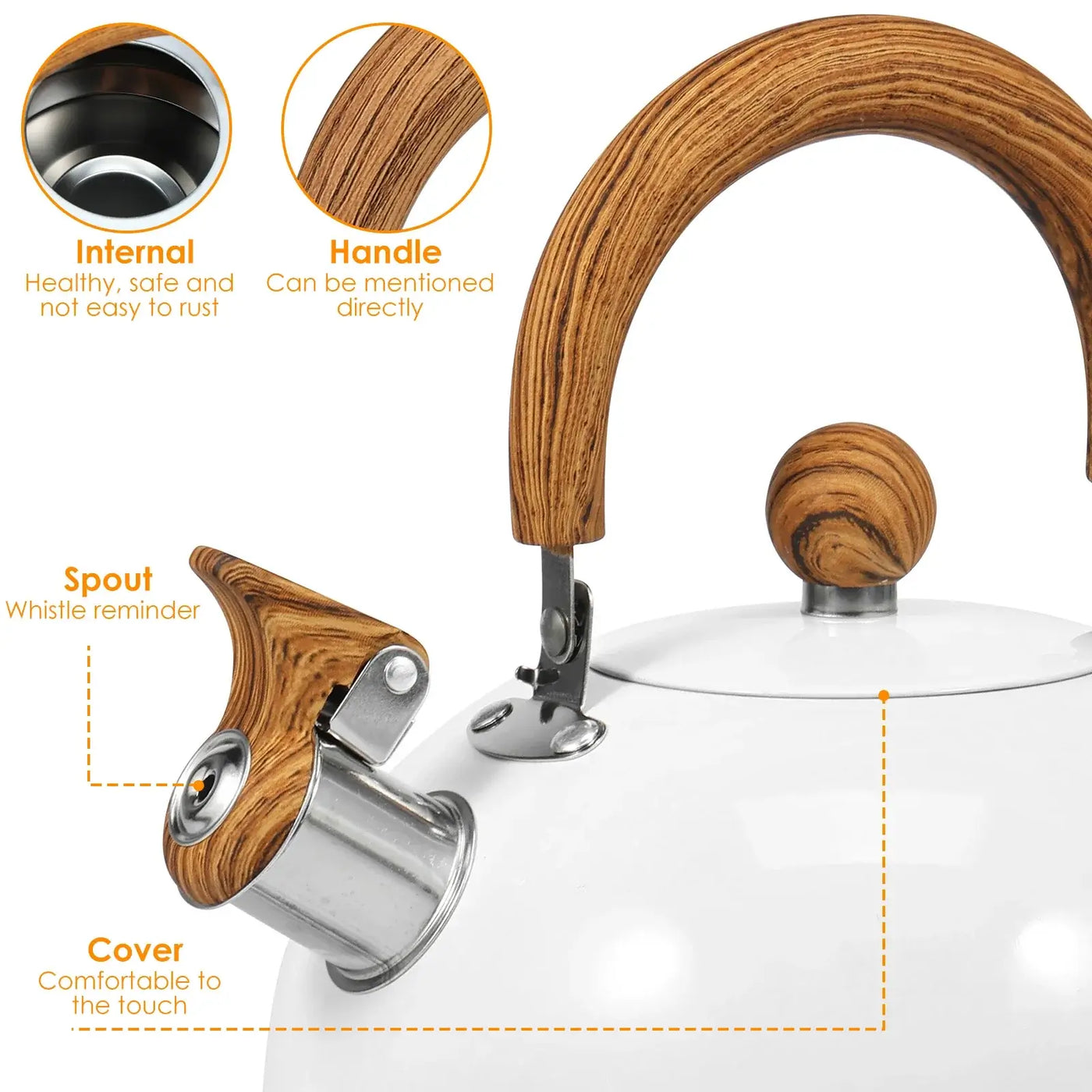 Boil in style with this rustproof stainless steel tea kettle. The anti-scald handle and loud whistle ensure safety and convenience with every brew.