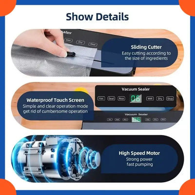Vacuum sealer machine with built-in cutter for food storage