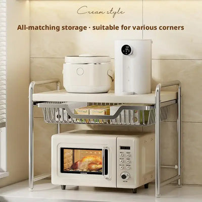 Maximize your kitchen space with this sturdy, multi-layer shelf. Perfect for your microwave, rice cooker, and everyday utensils.