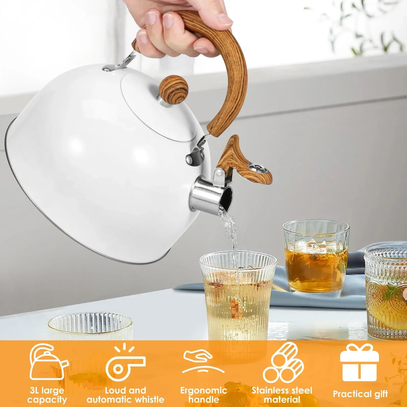 Boil in style with this rustproof stainless steel tea kettle. The anti-scald handle and loud whistle ensure safety and convenience with every brew.