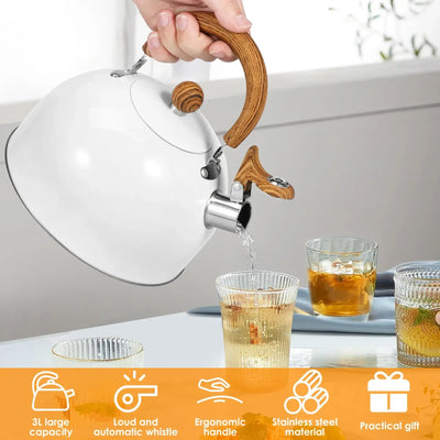 Boil in style with this rustproof stainless steel tea kettle. The anti-scald handle and loud whistle ensure safety and convenience with every brew.