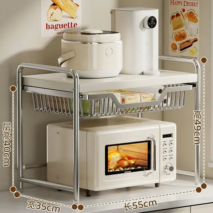 Maximize your kitchen space with this sturdy, multi-layer shelf. Perfect for your microwave, rice cooker, and everyday utensils.