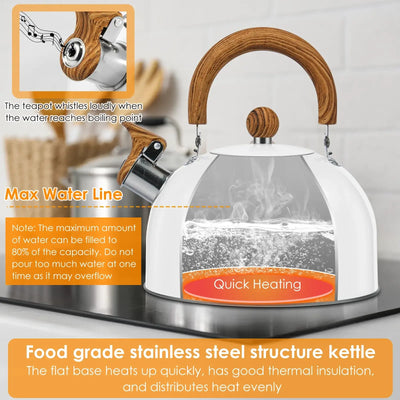 Boil in style with this rustproof stainless steel tea kettle. The anti-scald handle and loud whistle ensure safety and convenience with every brew.