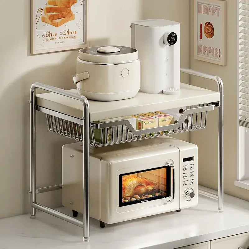 Maximize your kitchen space with this sturdy, multi-layer shelf. Perfect for your microwave, rice cooker, and everyday utensils.