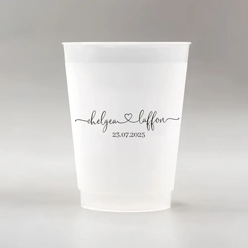 Make your big day unforgettable with our 12oz frosted plastic cups—customized with names, dates, or quotes for the perfect personal touch.
