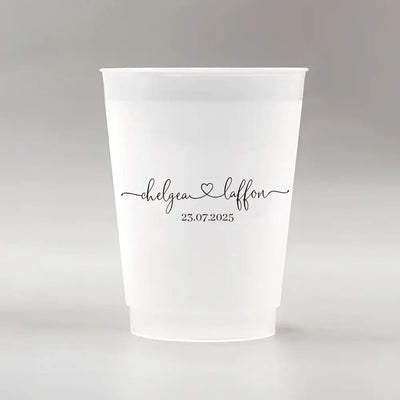 Make your big day unforgettable with our 12oz frosted plastic cups—customized with names, dates, or quotes for the perfect personal touch.